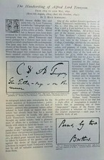1894 Handwriting of Alfred Lord Tennyson illustrated picture