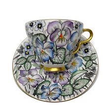 Vintage Taylor & Kent English Bone China Tea Cup & Saucer Set Purple Blue Floral picture