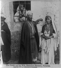 Photo:Ramallah Palestine c1900 Sheikh and Wife Arab Couple Stereograph picture