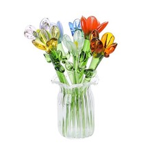 Miniature Glass Seven Flowers Figurine Collectible With Vase For Birthday Gift picture