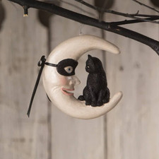 New Bethany Lowe Hallow’s Eve Black Cat on Moon Halloween Ornament picture