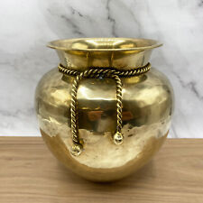 Vintage Hammered Polished Brass Planter with Rope Detail - Vase Urn Bucket picture