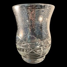 Hand Blown Iridescent Glass Vase Artist Created Design 7.25” Tall X 5” Diameter picture