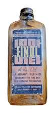 Vintage FINOL 1001 USES Empty Glass Bottle Of A Fine Oil Refined Lubricant picture