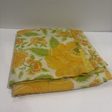 VTG 1960 1970s Fieldcrest Perfection King Flat Sheet Orange Yellow Green MCM USA picture
