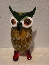 Modern Murano Style Art Glass Colorful Animal Figurine Wise Owl  8 Inches picture