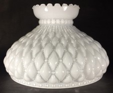 New Diamond Quilted Student Lamp Shade, Cased Opal Glass, Crimp Top, 10
