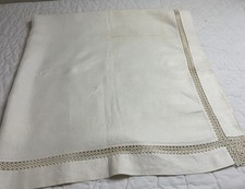 Vintage Rectangle Tablecloth, Linen, White, Hand Tatted Lace Accents picture
