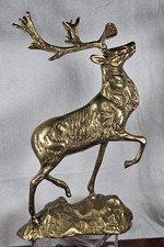 Large Vintage Brass Figure Walking Stag Sculpture Elk Reindeer Buck Statue 12
