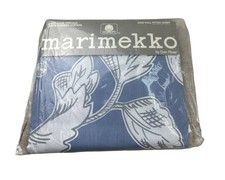 Vintage Marimekko Dan River Full Fitted Sheet Blue White Floral NOS Cotton picture