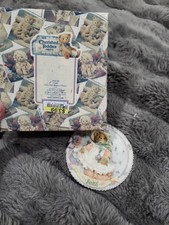 VTG 1994 Cherished Teddies Ceramic Wall Plaque Round Faith Teddy Bear In Bonnet picture