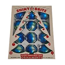 Vintage Shiny Brite Christmas Ornaments Blue Ombre Silver 2 1/4