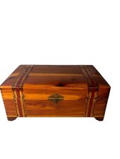 Pilliod Vintage Wooden Sewing Box With Brass Accents And Red Inlays picture