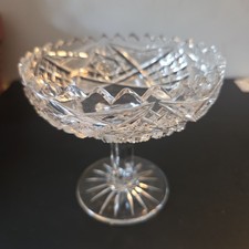 Crystal Compote Dish Vintage Pedestal Hobstar Star Pinwheel Jewelry Holder AS IS picture