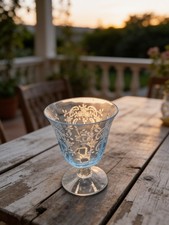 RARE Fostoria Azure Blue Meadow Rose OYSTER FRUIT COCKTAIL Glass #6016 Optic picture