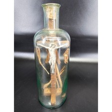 Crucifix in a Bottle Antique German Folk Art Monastery Work Jesus Christ 1900s picture