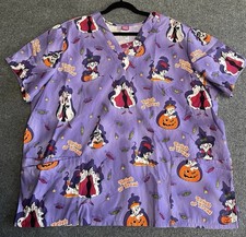Disney Cruella 101 Dalmatians Halloween Scrub Top 2X Purple Trick Or Treat NWT picture