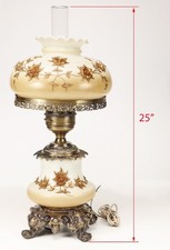Vintage Hurricane Lamp w/Floral Metal Overlay Gone W/ The Wind Style c1960s-70s picture