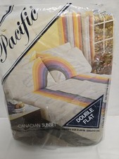 Vtg-Pacific-Canadian Sunset-Rainbow Clouds Double Flat Sheet-USA MADE 70s 80s picture