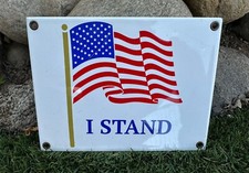 I STAND USA Flag United States Of America Patriotic Porcelain Steel Heavy Sign picture