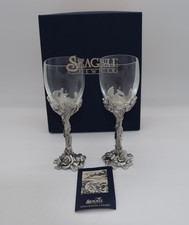 Vintage Seagull Canada Pewter Wine Glasses 1995 Floral Signed Roses Set Of 2 NIB picture