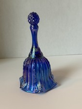 Fenton Vintage 90s Cobalt Blue Carnival Faberge Bell With Hand Painted Flowers picture