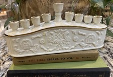 Judaic Judaica Hanukkah Chanukah Menorah Hanukkiah porcelain w/gold trim picture