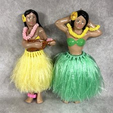 RARE Vintage 18” Hawaiian Hula Girl Paper Mache Figures Pair Folk Art 1940s/50s picture