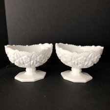 Kemple Milk Glass Pair 2 Mid Century Modern Toltec Sawtooth Candle Holders Flaw picture