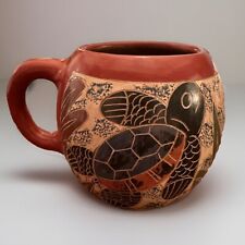 Nicaraguan Artisan Handmade Red Clay Art Pottery Carved Etched Sea Turtle Mug picture