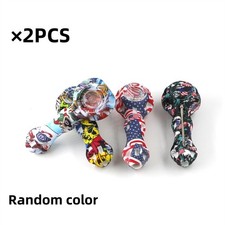 2 PCS Random Print Silicone Pipe, Durable with Single Hole Glass Bowl & Spoon picture