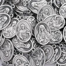 100 Sacred and Immaculate Heart Twin Hearts Bulk Silver-Plated Medals — Italy picture