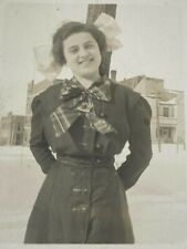D1) RPPC Photo Postcard 1910-20's Woman Black Dress Fashion Bow Style picture