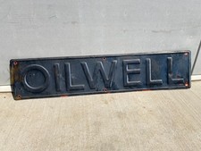 Vintage Oilwell Pump Jack Oilfield Sign Embossed Metal 36x8