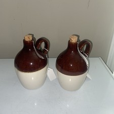 2- 6 inch Brown and Tan Stoneware Jug Pottery picture