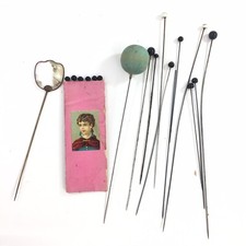 Antique Vintage Hat Pin Lot Woman Lady Paper Holder Set Black White Stickpins picture