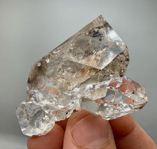 Enhydro Herkimer Diamond Gem Cluster w/ Moving Gas Bubble, Light Smoky Phantoms picture