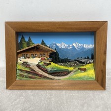Vintage Swiss Alps Chalet 3D Shadow Box Diorama Wood Relief Folk Art Picture Cow picture