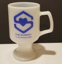 Vintage THE SUMMIT  In The Pocono Mts. MILK GLASS PEDESTAL MUG GLASS Hotel PA. picture