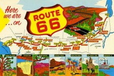 Map Route 66, Points of Interest, Vintage Souvenir Postcard, Route 66 Map picture