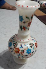 12'' White Marble Flower Vase Pot Inlay Stone Mosaic Floral Collectible Gift w picture