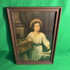 Vintage art deco the Christ Child, In a wooden 9X13 frame. Jesus In the Temple picture