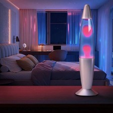 NEW Lava Lamp, Pink Wax Blue Liquid Lava Night Light With Silver Base & Cap picture