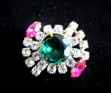 Outstanding Czech Vintage Style Glass Rhinestone Button  Crystal Hot Pink Green picture