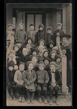 RPPC Postcard Class Photo Children Students on Front Steps of School House c1920 picture