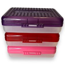 Vtg Spacemaker Pencil Box Lot Of 3  Purple Red Pink w/ Clear Bottoms picture