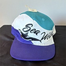 SeaWorld Snapback Hat Teal White Purple Orca Logo Collectible Amusement Parks picture