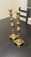 Mid Century Modern Brass 18 Inch Candlestick Holders Footed Marked Japan Heavy picture
