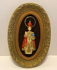 Vintage Infant of Prague Framed Religious  Oval Ornate thick plastic Frame picture