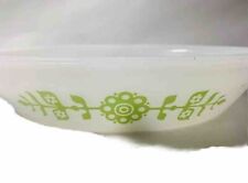 Vintage Glasbake Divided Casserole Dish RARE Lime Green Flower Pattern picture